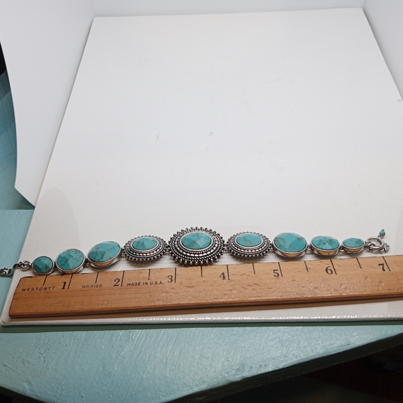 Lucky Brand Gem Bazaar Turquoise Stone Rounds Silver Tone Link Bracelet 7.5" - Picture 3 of 10
